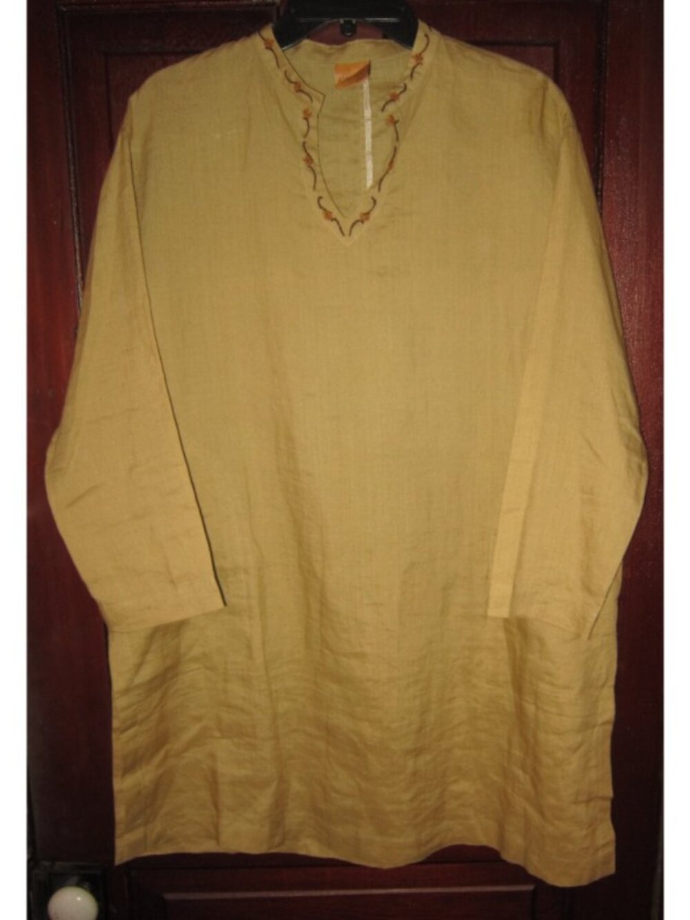 Cheyenne Sz XL L Tunic Kimono Blouse Top 100% Linen Embroidered Pockets Popover